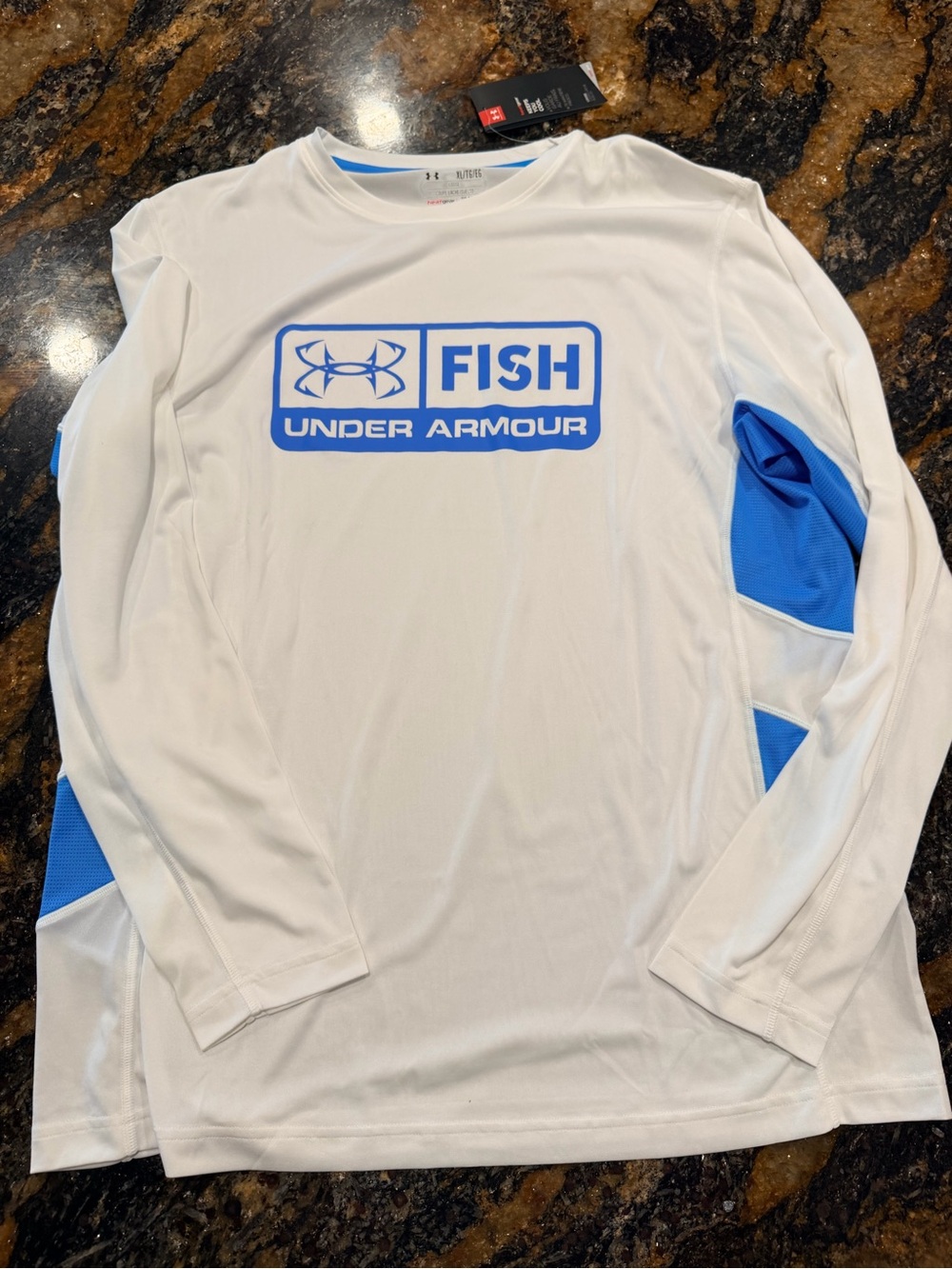 Under Armour Fish Long Sleeve Performance Shirt - White/Blue